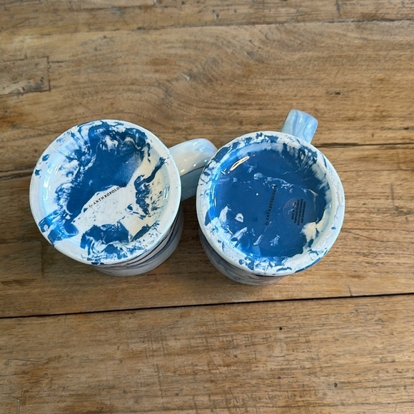 Two Anthropologie Marbled Monogram Coffee Tea Mug Blue White "B” Initial - Picture 6 of 6